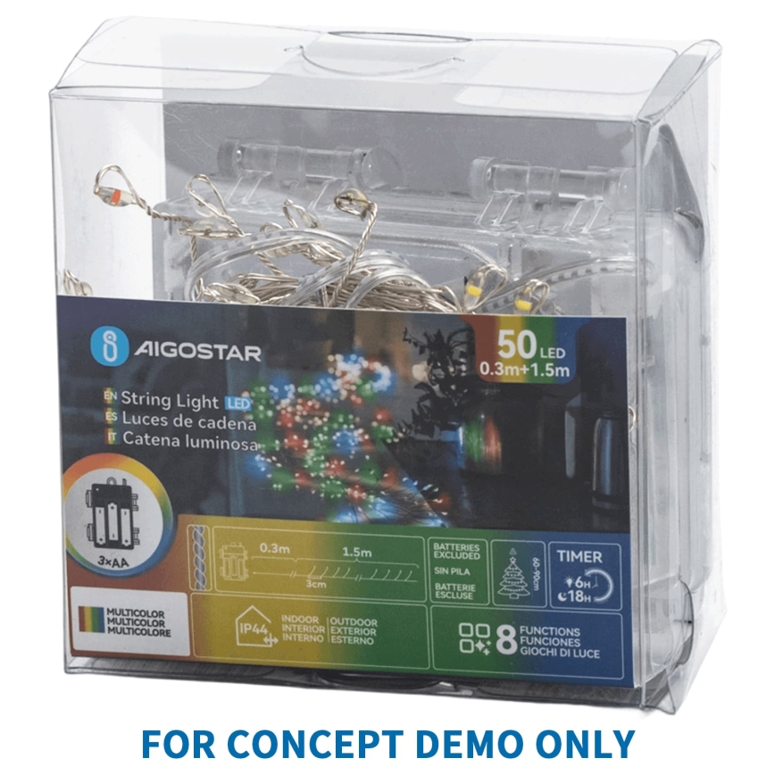 Aigostar - LED kültéri karácsonyi fényfüzér 300xLED/8 világítási mód 3xAA 9,3m IP44 többszínű