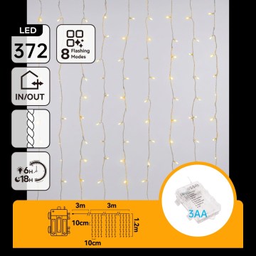 Aigostar - LED kültéri karácsonyi fényfüzér 372xLED/8 funkciós 3xAA 6x1,2m IP44 meleg fehér