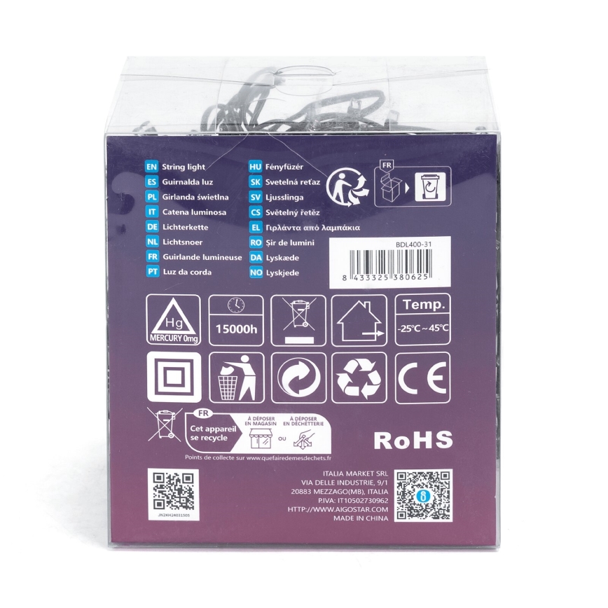 Aigostar - LED kültéri karácsonyi fényfüzér 400 LED/8 funkció 23 m IP44 meleg fehér