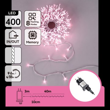 Aigostar - LED kültéri karácsonyi fényfüzér 400 LED/8 funkciós 43m IP44 rózsaszín