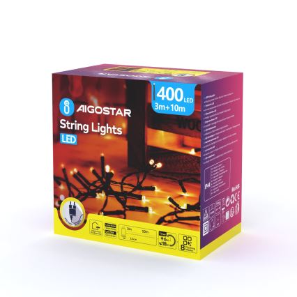 Aigostar - LED kültéri karácsonyi fényfüzér 400xLED/8 üzemmód 13m IP44 meleg fehér