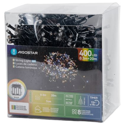 Aigostar - LED kültéri karácsonyi fényfüzér 400xLED/8 üzemmód 4xAA 20,3 m IP44 többszínű
