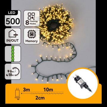 Aigostar - LED kültéri karácsonyi fényfüzér 500 LED/8 funkciós 13 m IP44 meleg fehér