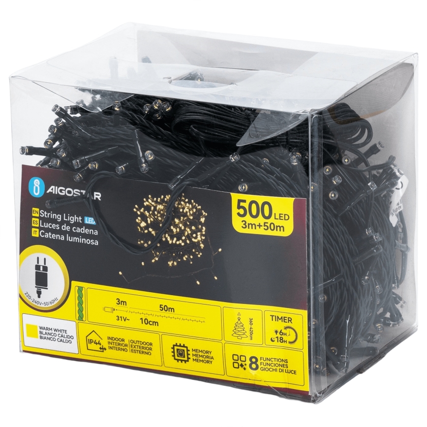 Aigostar - LED kültéri karácsonyi fényfüzér 500 LED/8 funkció 50 m IP44 meleg fehér