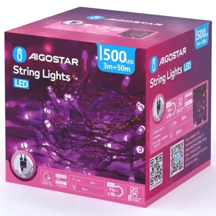 Aigostar - LED kültéri karácsonyi fényfüzér 500xLED/8 funkció 53m IP44 rózsaszín