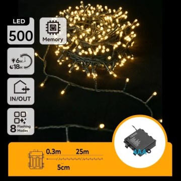 Aigostar - LED kültéri karácsonyi fényfüzér 500xLED/8 üzemmód 4xAA 25,3 m IP44 meleg fehér