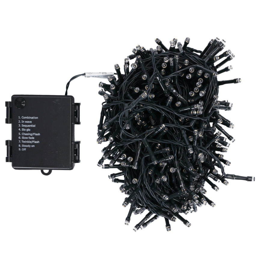 Aigostar - LED kültéri karácsonyi fényfüzér, 500 LED, 8 funkcióval, 4×AA, 25,3 m, IP44, meleg fehér