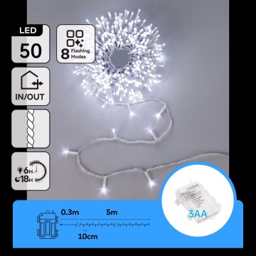 Aigostar - LED Kültéri karácsonyi fényfüzér 50xLED 5,3m IP44 hideg fehér