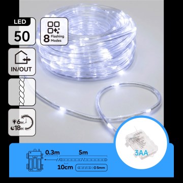 Aigostar - LED kültéri karácsonyi fényfüzér 50xLED/8 funkció 3xAA 5,3m IP44 hideg fehér