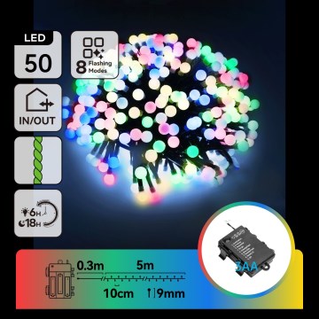 Aigostar - LED kültéri karácsonyi fényfüzér 50xLED/8 funkció 3xAA 5,3m IP44 többszínű