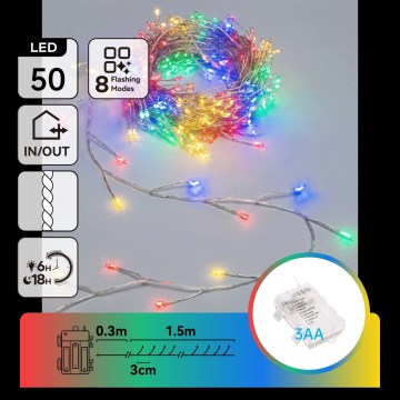Aigostar - LED kültéri karácsonyi fényfüzér 50xLED/8 funkciós 3xAA 1,8 m IP44 többszínű