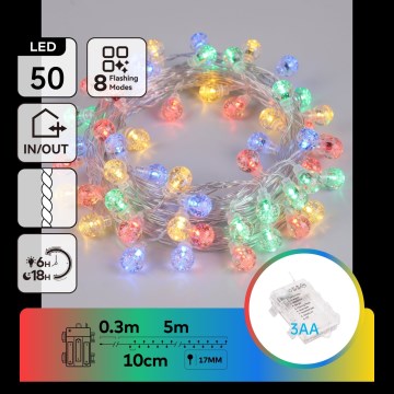 Aigostar - LED kültéri karácsonyi fényfüzér 50xLED/8 üzemmód 3xAA 5,3m IP44 többszínű