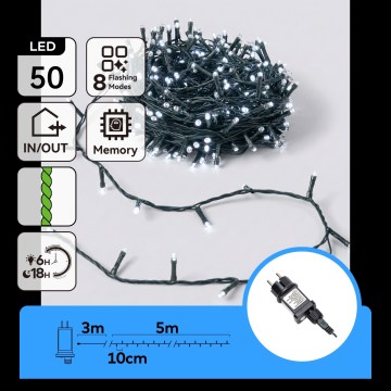 Aigostar - LED kültéri karácsonyi fényfüzér 50×LED/8 funkció 8m IP44 hideg fehér