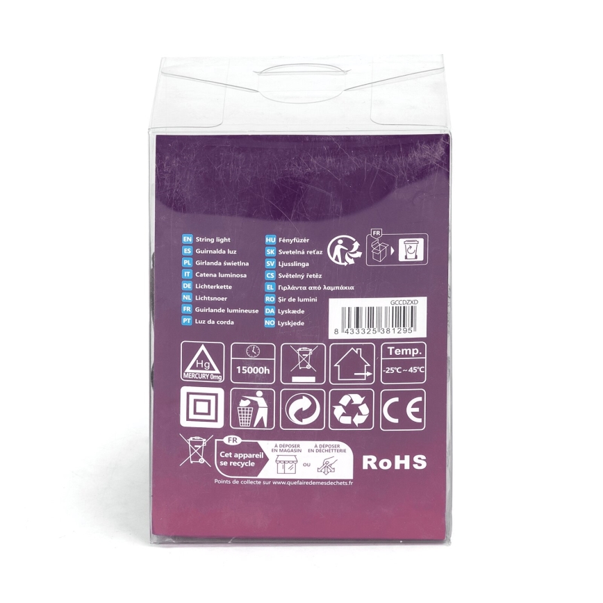 Aigostar - LED kültéri karácsonyi fényfüzér 50×LED/8 üzemmód 8 m IP44 hideg fehér