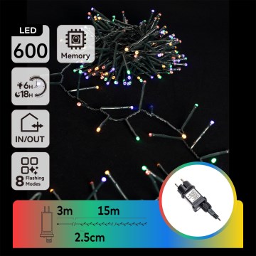 Aigostar - LED kültéri karácsonyi fényfüzér 600xLED/8 üzemmód 18m IP44 többszínű