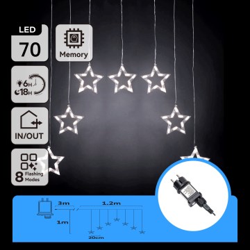 Aigostar - LED kültéri karácsonyi fényfüzér 70xLED 1,2x1m IP44 hideg fehér csillagok