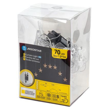 Aigostar - Kültéri LED karácsonyi fényfüzér 70 LED 1,2x1m IP44 meleg fehér csillagok
