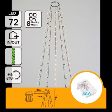 Aigostar - LED kültéri karácsonyi fényfüzér 72xLED/8 funkciós 3xAA 1,2m IP44 meleg fehér