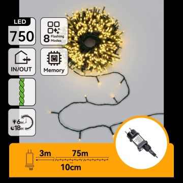 Aigostar - LED kültéri karácsonyi fényfüzér 750 LED/8 funkció 78 m IP44 meleg fehér