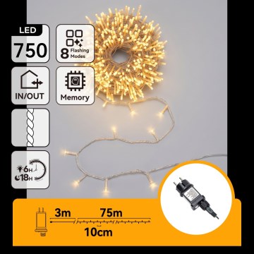 Aigostar - LED kültéri karácsonyi fényfüzér 750xLED/8 funkciós 78m IP44 meleg fehér