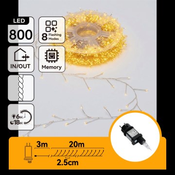 Aigostar - LED kültéri karácsonyi fényfüzér 800 LED/8 funkció 23 m IP44 meleg fehér