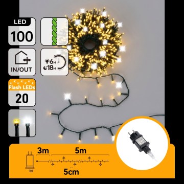 Aigostar - LED kültéri karácsonyi fényfüzér 80xLED+20xLED 8m IP44 meleg+hideg fehér
