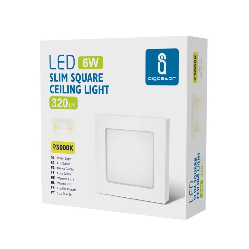 Aigostar - LED mennyezeti felületre szerelhető lámpa LED/6W/230V 3000K 12,2x12,2 cm fehér