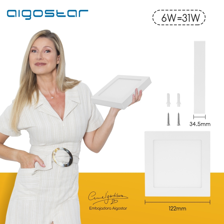 Aigostar - LED mennyezeti felületre szerelhető lámpa LED/6W/230V 4000K 12,2x12,2 cm fehér