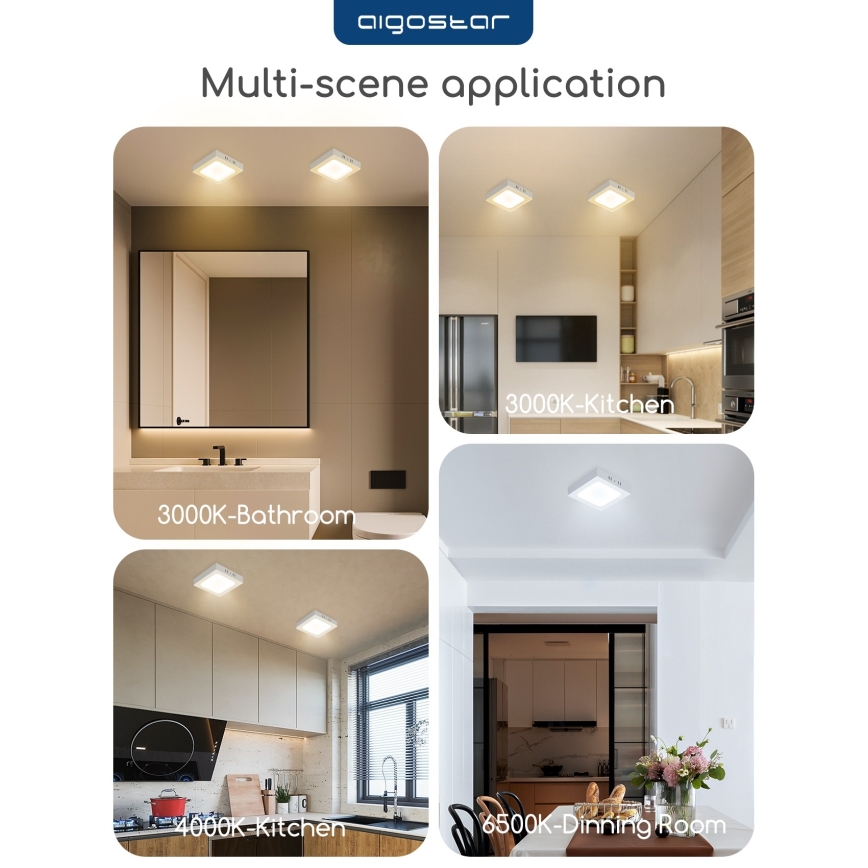 Aigostar - LED mennyezeti felületre szerelhető lámpatest LED/18W/230V 3000K 22,6x22,6 cm fehér