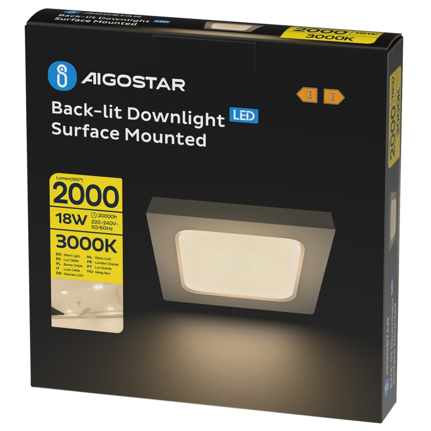 Aigostar - LED mennyezeti felületre szerelhető lámpatest LED/18W/230V 3000K 22,6x22,6 cm fehér