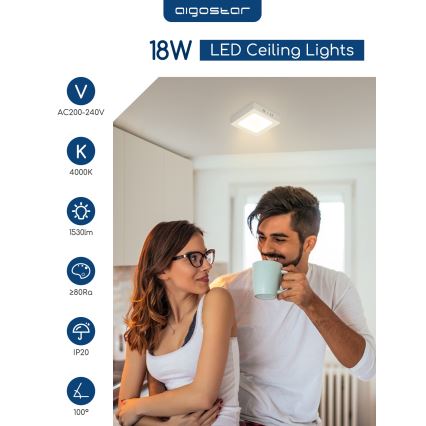 Aigostar - LED mennyezeti felületre szerelhető lámpatest LED/18W/230V 4000K 22,6x22,6 cm fehér