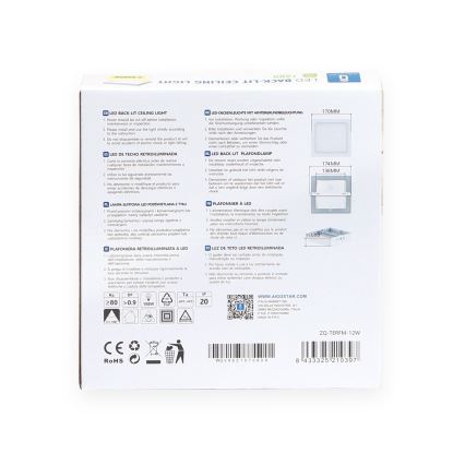 Aigostar - LED Mennyezeti lámpa LED/12W/230V 17,3x17,3 cm 3000K fehér