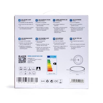 Aigostar - LED Mennyezeti lámpa LED/12W/230V 4000K á. 23 cm fehér