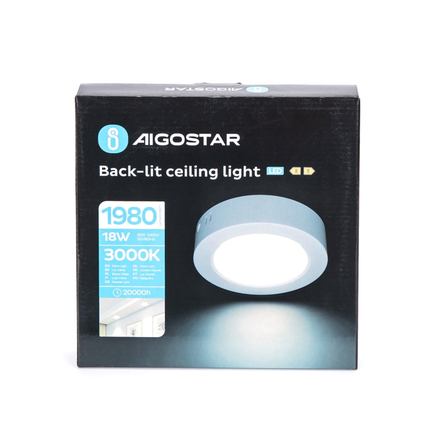 Aigostar - LED Mennyezeti lámpa LED/18W/230V átm. 22,6 cm 3000K fehér
