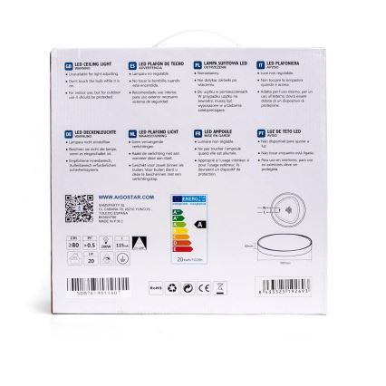 Aigostar - LED Mennyezeti lámpa LED/20W/230V 3000K á. 30 cm szürke
