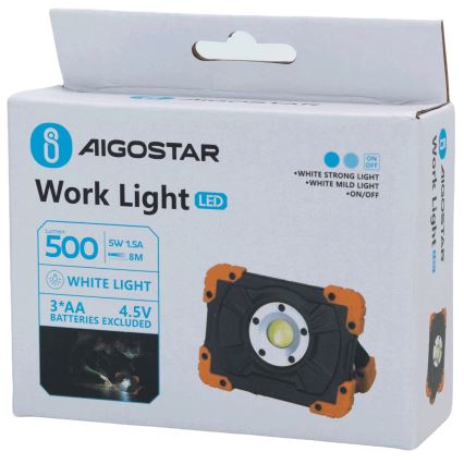 Aigostar - LED munkalámpa LED/5W/3xAA 6500K IP44