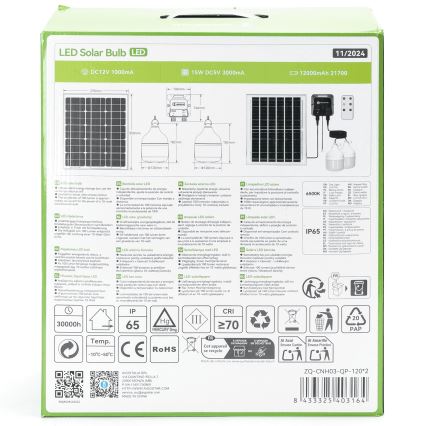 Aigostar - LED napelemes csillár 2xLED/70W/12V 12000 mAh 6500K IP65 Ø 12 cm + távirányító