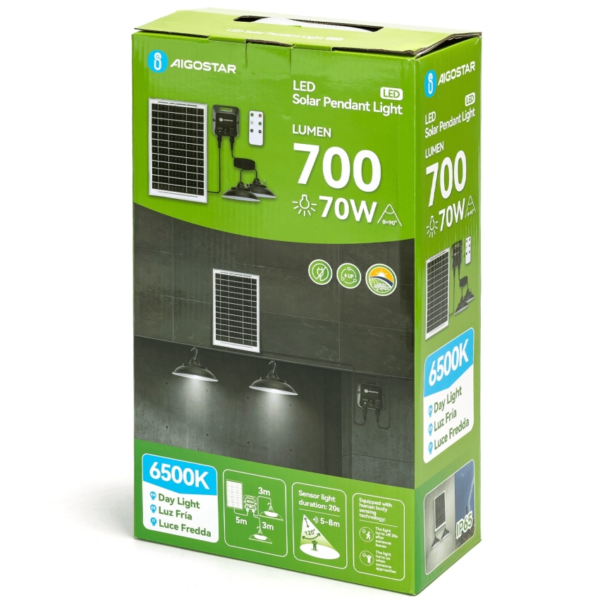 Aigostar - LED napelemes lámpa érzékelővel 2xLED/35W/12V 6000 mAh 6500K Ø 15 cm + távirányító