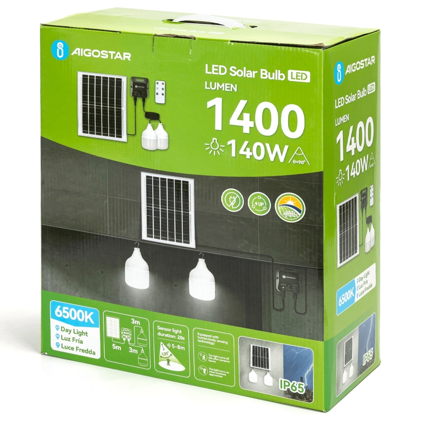 Aigostar - LED Napelemes csillár érzékelővel 2xLED/70W/12V 12000 mAh 6500K átm. 12 cm + távirányítás