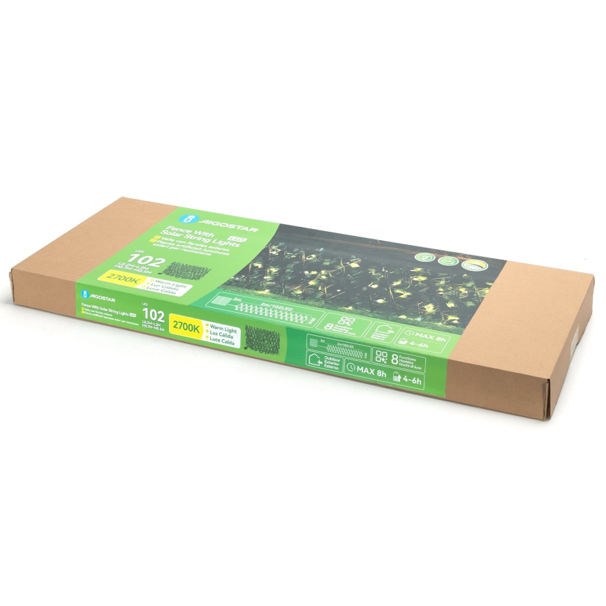 Aigostar - LED napelemes dekoráció 102xLED/2x0,7m IP65 300 mAh meleg fehér ivy