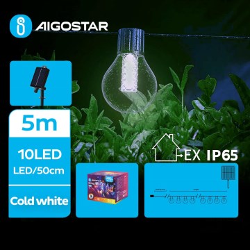 Aigostar - LED napelemes dekorációs lánc 10xLED/8 funkció 5,5 m IP65 hideg fehér 500 mAh