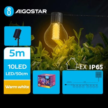 Aigostar - LED napelemes dekorációs lánc 10xLED/8 funkció 5,5m IP65 meleg fehér 500 mAh