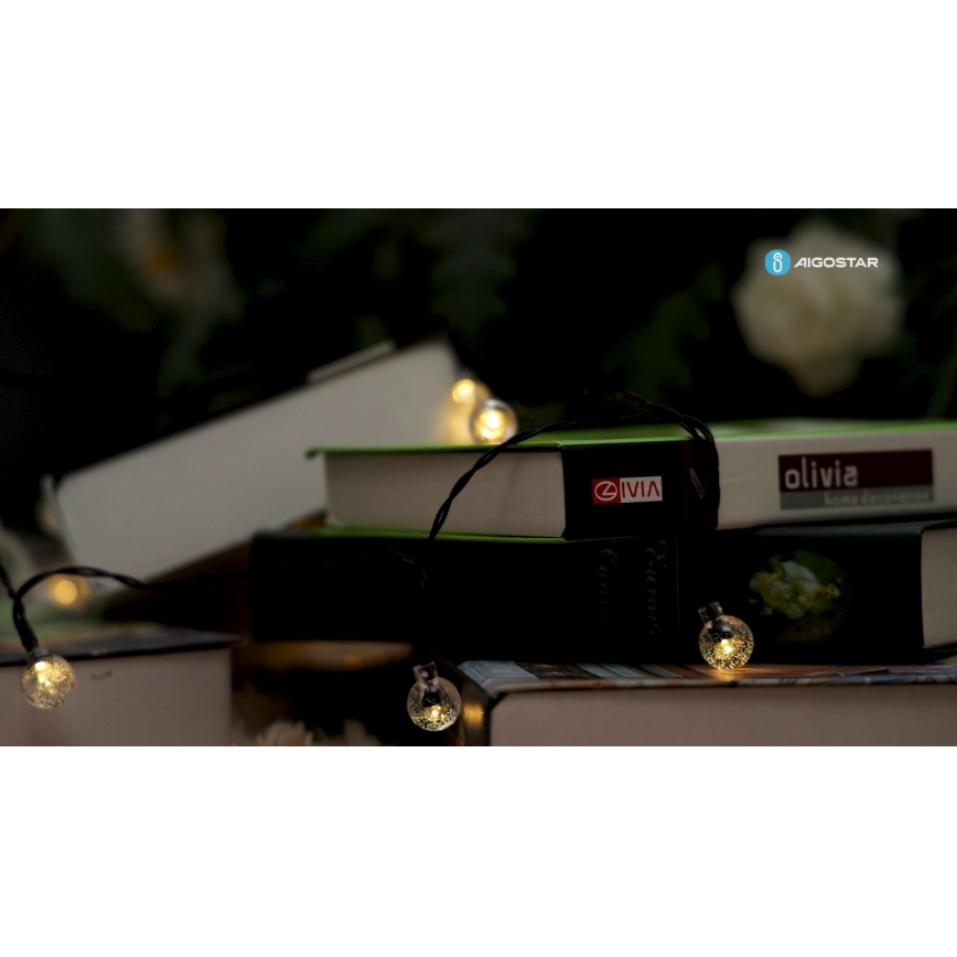 Aigostar - LED napelemes dekorációs lánc 50xLED/8 funkció 12m IP65 800 mAh meleg fehér