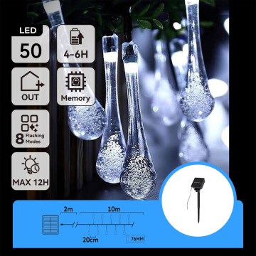 Aigostar - LED napelemes dekorációs lánc 50xLED/8 funkció 12m IP65 hideg fehér 800 mAh