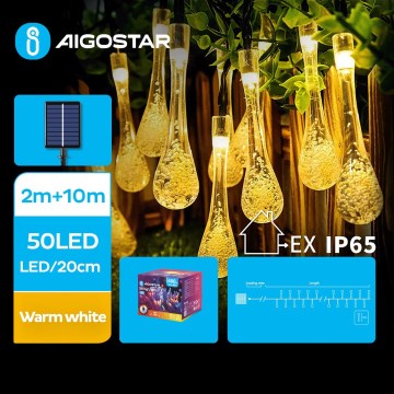 Aigostar - LED napelemes dekorációs lánc 50xLED/8 funkció 12m IP65 meleg fehér 800 mAh