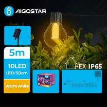 Aigostar - LED Napelemes dekoratív lánc 10xLED/8 funkciós 5,5m IP65 meleg fehér