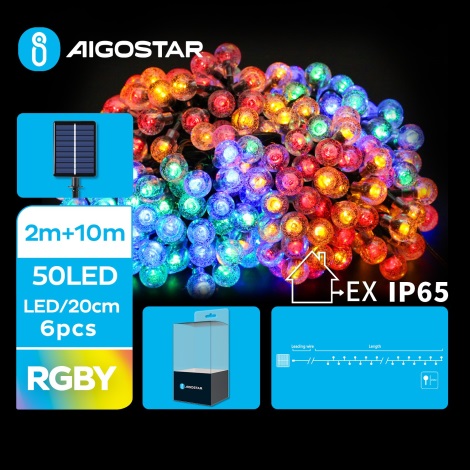 Aigostar - LED Napelemes dekoratív lánc 50xLED/8 funkció 12m IP65 többszínű
