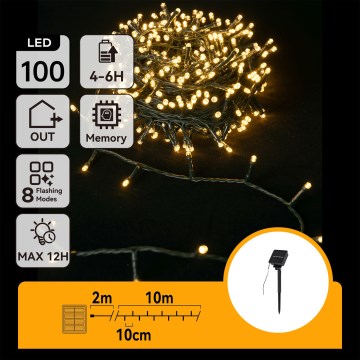 Aigostar - LED napelemes fényfüzér 100 LED / 8 funkciós, 12 m, IP65, meleg fehér, 800 mAh