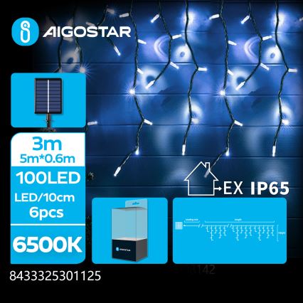 Aigostar - LED napelemes fényfüzér 100xLED/8 üzemmód 8x0,6m 500 mAh IP65 hideg fehér