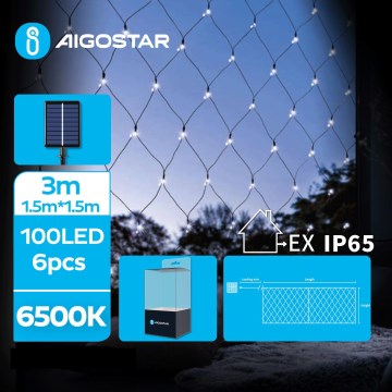 Aigostar - LED napelemes fényfüzér 100xLED/8 funkciós 4,5x1,5m IP65 hideg fehér
